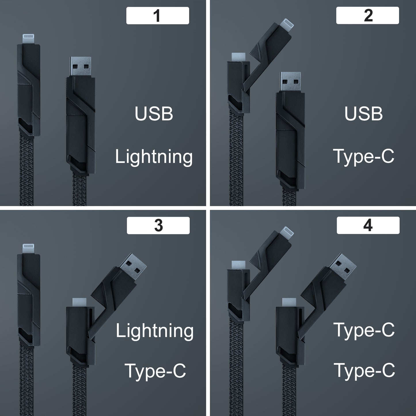 100W Super Fast Charging 4 in 1 Data Cable Black